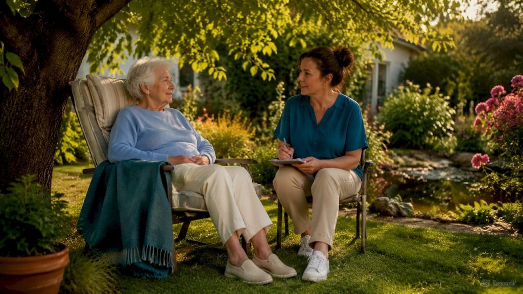 Ältere Dame erhält Unterstützung im eigenen Zuhause