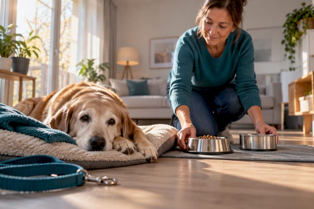 Betreuungsperson kümmert sich während der Reha zuhause um den Hund